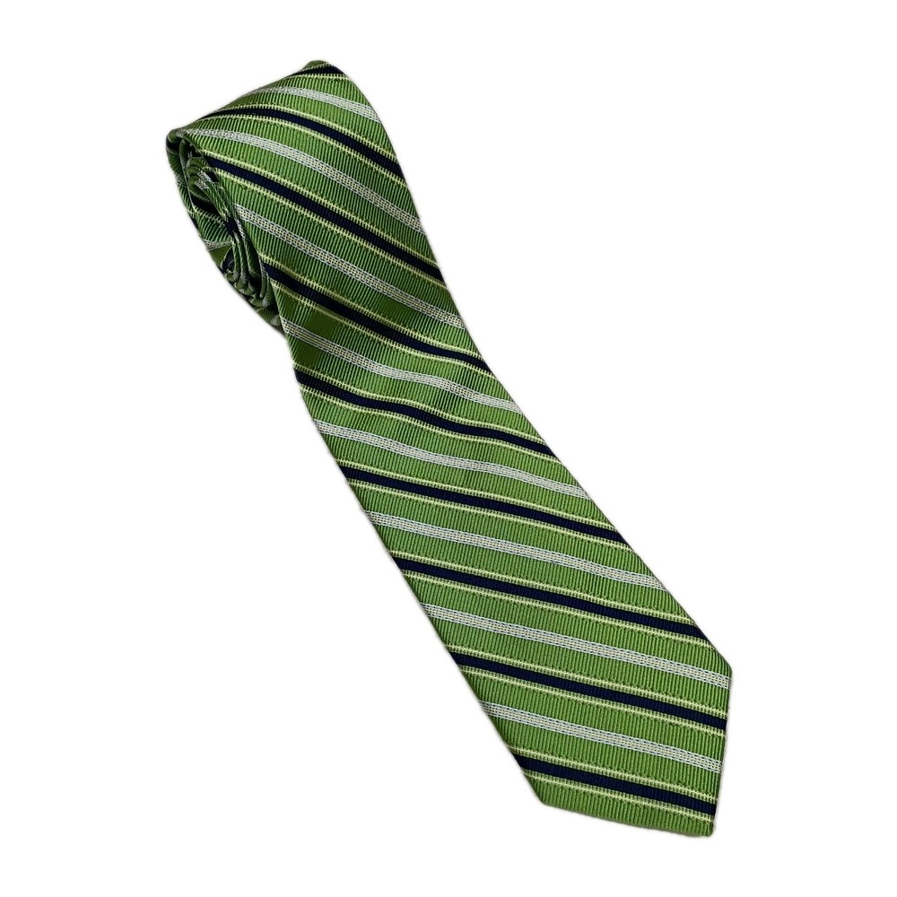 Forsyth Men's Silk Tie Green Navy Striped‎ Preppy Academia University Office